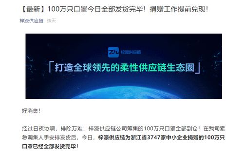 攜手抗疫共克時艱，杭州梓濠供應鏈聯合凌云集團向省內3747家企業捐贈百萬口罩